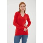 Fashion Friends Esnek V Yaka Kırmızı Kadın Kazak 25K0778K1