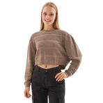 Fashion Friends Kadın Bisiklet Yaka Çizgili Basic Kazak, Uzun Kollu, Kahverengi