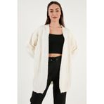 FASHION FRIENDS Kadın Ekru Uzun Hırka, M Beden