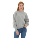 FASHION FRIENDS Kadın Gri Melanj Sweatshirt, Bisiklet Yaka, Oversize, XL