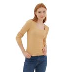 Fashion Friends Kadın Kare Yaka Saç Örgülü Kazak 23K0405K1 Camel - XS
