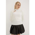 Fashion Friends Kadın Pencere Detaylı Kazak 23K0167K1 Ekru S