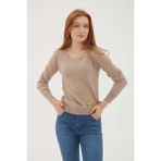 Fashion Friends Kadın U Yaka Kazak 25K0779K1 - Vizon - M