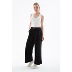 Fashion Friends Lastikli Geniş Paça Keten Pantolon Siyah