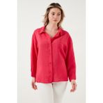 Fashion Friends Oversize Cep Detaylı Uzun Kollu Gömlek Bayan Gömlek 25Y0571K1 - Fuşya