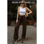 Fashion Friends Pamuklu Relaxed Fit Yüksek Bel Geniş Paça Eşofman Altı Bayan Eşofman Altı 25K0418K1 - Kahve