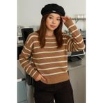 Fashion Friends Rahat Bisiklet Yaka Çizgili Camel Kadın Kazak 25K0477K1 - XL