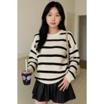 Fashion Friends Rahat Bisiklet Yaka Çizgili Ekru Kadın Kazak 25K0477K1 - M