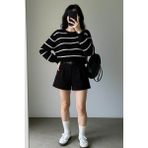 Fashion Friends Rahat Bisiklet Yaka Çizgili Siyah Kadın Kazak 25K0477K1