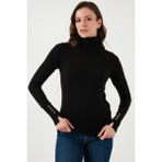 Fashion Friends Regular Fit Balıkçı Yaka Düğme Detaylı Kazak Bayan Kazak 25K0024K1 - Siyah - XL