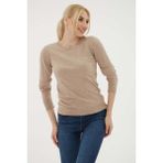 Fashion Friends Regular Fit Bisiklet Yaka Kazak Bayan Kazak 25K0777K1 - Vizon Melanj