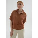 Fashion Friends Regular Fit Cep Detaylı Kısa Kollu Crop Gömlek Bayan Gömlek 25Y0515K1 - Kahverengi