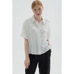 Fashion Friends Regular Fit Cep Detaylı Kısa Kollu Crop Gömlek Bayan Gömlek 25Y0515K1 - XL - Ekru