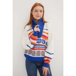 Fashion Friends Regular Fit Kamyoner Yaka Desenli Örme Kazak Bayan Kazak 24K0840K1 - Saks