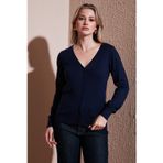 Fashion Friends Regular Fit V Yaka Düğmeli Bayan Hırka 25K0781K1 LACİVERT