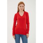 Fashion Friends Regular Fit V Yaka Kazak Bayan Kazak 25K0778K1 - Kırmızı - XL