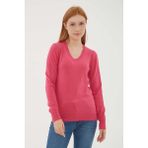Fashion Friends Regular Fit V Yaka Kazak Kadın Kazak 23K0778K1 - Fuşya