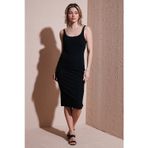 Fashion Friends Standart Fit Kare Yaka Midi Boy Bayan Elbise 25Y0299K1 SİYAH