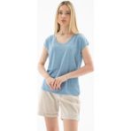 Fashion Friends Standart Fit Yuvarlak Yaka Simli Bluz Bayan Bluz 25Y0202K1 - 2XL - Mavi