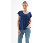Fashion Friends Standart Fit Yuvarlak Yaka Simli Bluz Bayan Bluz 25Y0202K1 - 3XL - Saks