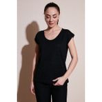 Fashion Friends Standart Fit Yuvarlak Yaka Simli Bluz Bayan Bluz 25Y0202K1 - 3XL - Siyah