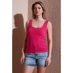 Fashion Friends Streç Pamuklu Slim Fit Kare Yaka Kalın Askılı Atlet Bayan Atlet 25Y0266K1 - Fuşya