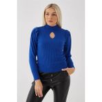 Fashion Friends Yarım Balıkçı Yaka Pencere Detaylı Fitilli Slim Fit Triko Kazak Bayan KAZAK 23K0397K1 - Saks - XS