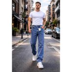 Fashion İstanbul Erkek Koyu Mavi Baggy Jean Pantolon Rahat Kalıp Geniş Paça Denim Kot