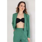Fashion Showcase Crop Keten Yazlık Kadın Blazer Ceket - Yeşil