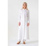 Fashion Showcase Gizli Patlı Uzun Tunik Keten Görünümlü - Ekru