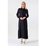 Fashion Showcase Gizli Patlı Uzun Tunik Keten Görünümlü - Siyah