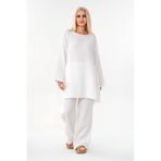 Fashion Showcase Müslin Tunik %100 Pamuk Cep Detay Salaş Müslin Elbise Tesettür Beyaz