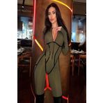 Fashiontayt Uzun Kollu Deri Detaylı Fermuarlı Günlük Ve Gece Kullanıma Uygun Dalgıç Kumaş Tulum