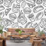 Fast-Food Desenli Cafe Duvar Kağıdı Baskı