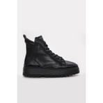 Fast Step Hakiki Deri Kürklü Kadın Kalın Taban Bot 409KZA3121 - Siyah