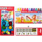 Fatih 2'li Boyama Seti Pastel Boya + Sulu Boya + Kalem Seti 12 Renkli Eğlenceli Araçlar