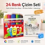 Fatih 36 Renk Kuru Boya Kalemi + Eskiz Defteri Hediyeli , Kalemtıraş Çizime Hazır Boyama Seti - 24 Renk
