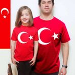 FATMA YILDIZ Design Products Baba Oğul Kız Ayyıldız Bayrak Tişört (Tekli Üründür Kombin Yapmak Için 2 Adet Sepete Ekleyiniz) - 2XL - Kırmızı
