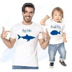 FATMA YILDIZ Design Products Baba Oğul Kız Big Fish Small Fry Tişört (Tekli Üründür Kombin Yapmak Için 2 Adet Sepete Ekleyiniz) - 4XL - Beyaz