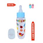 Fatoş Bebe Cam Biberon, Desenli, Mavi Rengi, 250 ml