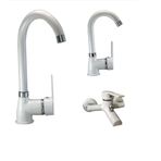 FAUMIX Beyaz Banyo Lavabo Mutfak Bataryası Musluğu Çeşmesi 3'lü Set