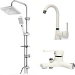 Faumix Yağmurlama Tepe Duş Seti, Banyo Bataryası ve Lavaba Bataryası 3 Lü Set - Beyaz