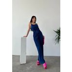 Fav Style Kadın Askılı Bol Paça Kuşaklı Krinkle Tulum Saks Mavi