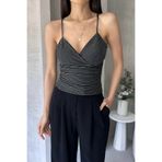 Fav Style Kadın Askılı Kruvaze Yaka Simli Bluz Siyah