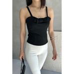 Fav Style Kadın Askılı Straplez Yaka Fiyonk Detaylı Bluz Siyah