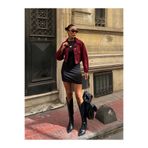 Fav Style Kadın Çift Cepli Crop Denim Ceket Bordo