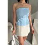 Fav Style Kadın Straplez Beli Toka Detaylı Bluz Buz Mavi