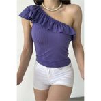 Fav Style Kadın Tek Omuz Fırfır Detaylı Bluz Mor