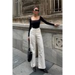 Fav Style Kadın Yüksek Bel Denim Pantolon Krem