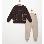 Favo Kids Erkek Çocuk 6-7-8-9 Yaş Pamuklu Şardonlu 3 İp Sweatshirt Jogger Takım I'M Ok Baskılı Kahverengi 6 Yaş